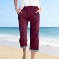 thumbnail image 5 of POIUYTR Women's Summer Cotton Capri Pants Casual Flat Button Zipper Cropped Patns Work Straight Leg Trousers, 5 of 6