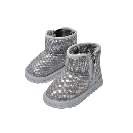 

GENILU Girls Non-Slip Breathable Snow Boot Glitter Warm Shoes Dress Side Zip Winter Boots Bright Gray 9C