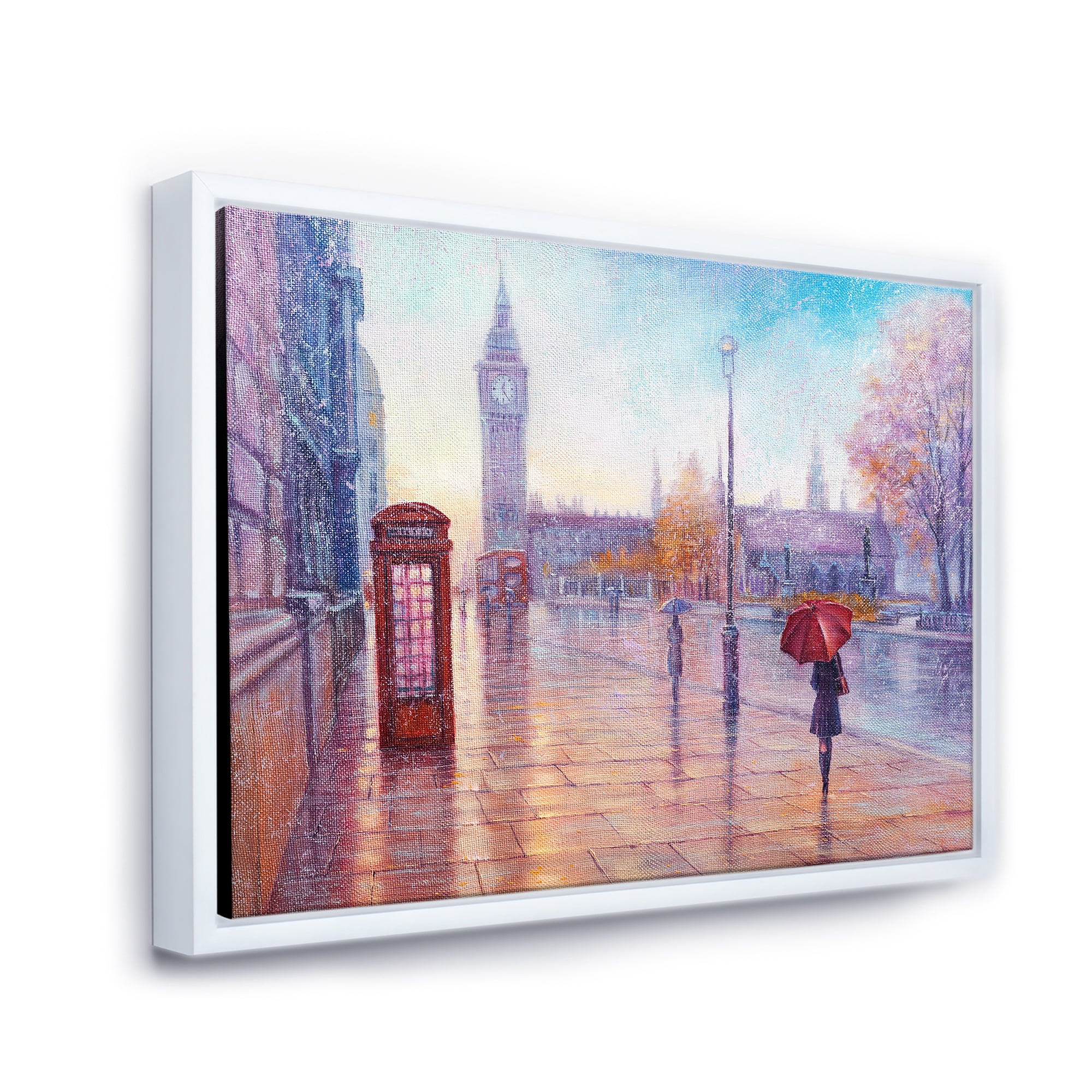 Designart 'Big Ben and Woman With Red Umbrella In London Street' French Country Framed Canvas Wall Art Print