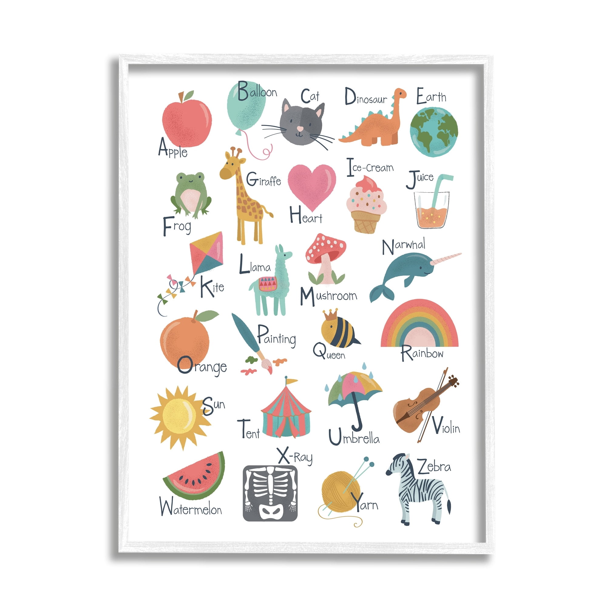 Stupell Industries Learning Alphabet Letters Various Wildlife Informative Chart Framed Wall Art, 16 x 20, Design by Lisa Perry Whitebutton