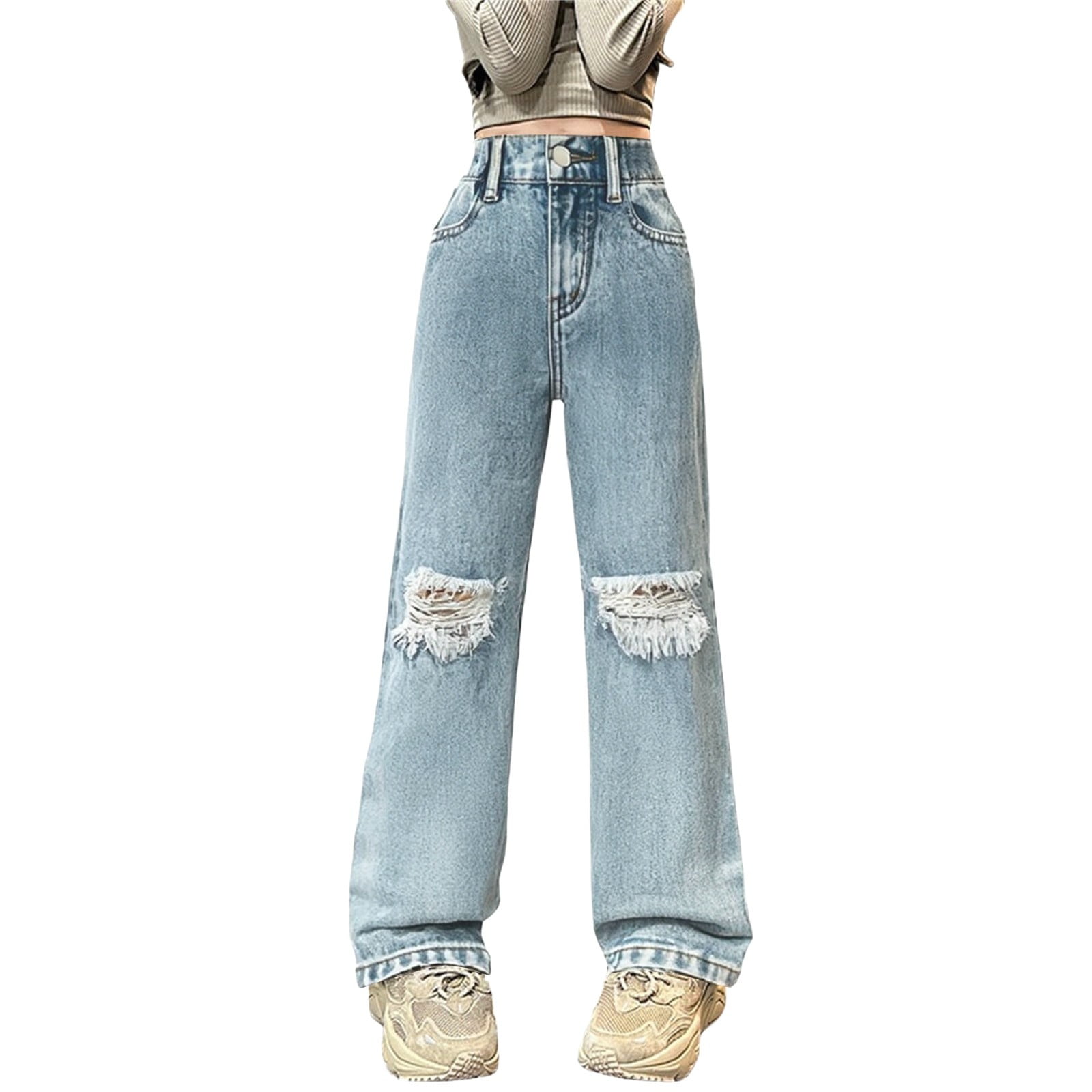 oeight  wear pants 希少！ Girls Wide Leg Jeans Star Shape Patch Loose Pants Kids Girls