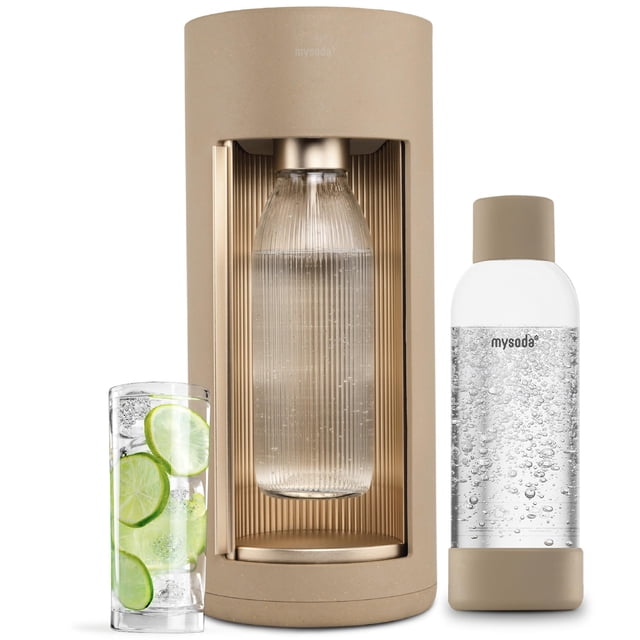 Nueva máquina de agua con gas Mysoda Glassy Design con botella de vidrio y plástico de 1 litro - Máquina de refrescos silenciosa de diseño nórdico con apertura de puerta corredera - No incluye cilindr