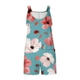 thumbnail image 4 of Summer Tank Top Romper for Women Casual Floral Print Short Jumpsuit with Pocket Tie Shoulder One Piece Workout Overalls, Green, XXXL, 4 of 6