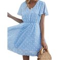 thumbnail image 2 of Guardurnaity Vestido de mujer con cuello en V Ropa de verano Punto Color sólido Vestido de gasa de una línea Vestidos azul claro S, 2 of 6