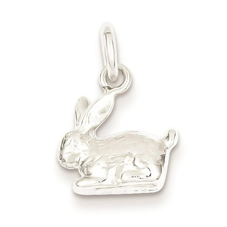 925 Sterling Silver Rabbit Solid 3-D Polished Charm Pendant 12mmx12mm