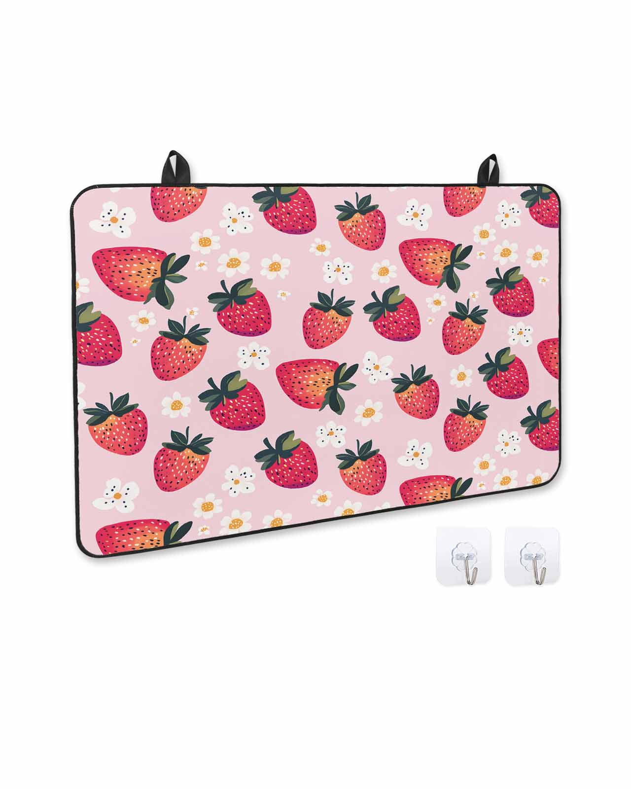 nqOlkjepod Large Induction Cooktop Protector Mat 24"x21", Strawberry Stove Top Covers for Electric Stove, Pink Spring Summer Rustic Floral Fruit Stove Burner Cover Mats, Glass Top Stove Cover