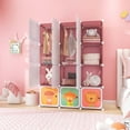 thumbnail image 2 of Costway 12-Cube Kids Wardrobe Baby Dresser Bedroom Armoire Clothes Hanging Closet with Door Pink, 2 of 11