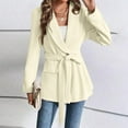 thumbnail image 2 of Dazajoo Blazers for Women with Belt Casual Long Sleeve Botched Suit Jacket Solid Color Office Work Blazer,Beige,L, 2 of 10