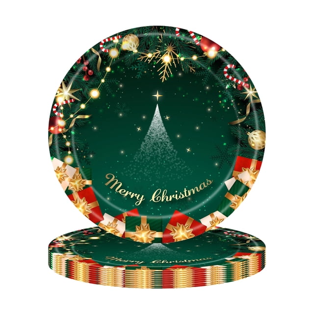 RKSTN Christmas Disposable Tableware 32Pcs Banquet Red Green Christmas Year Theme Party Tableware Set Disposable Decorative Tableware Paper Set Christmas Gifts