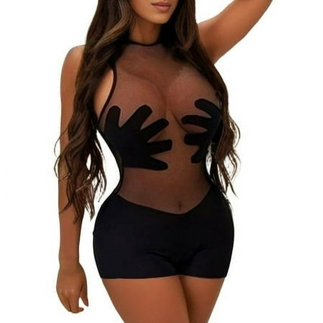 PMUYBHF Combinaison Dorée du 4 Juillet pour Femmes Mode Féminine Combinaison en Maille Imprimée à la Main Patchwork Tendance Sans Manches Froncée Combinaison Serrée de Fête