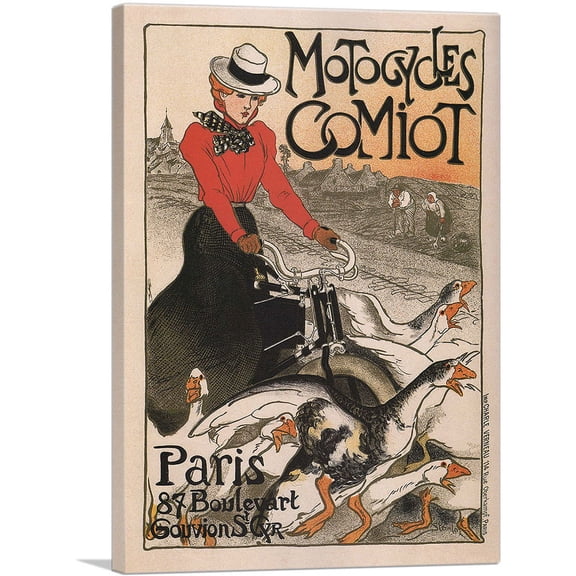 ARTCANVAS Motocycles Comiot 1899 Canvas Art Print by Theophile Steinlen - Size: 26" x 18" (0.75" Deep)