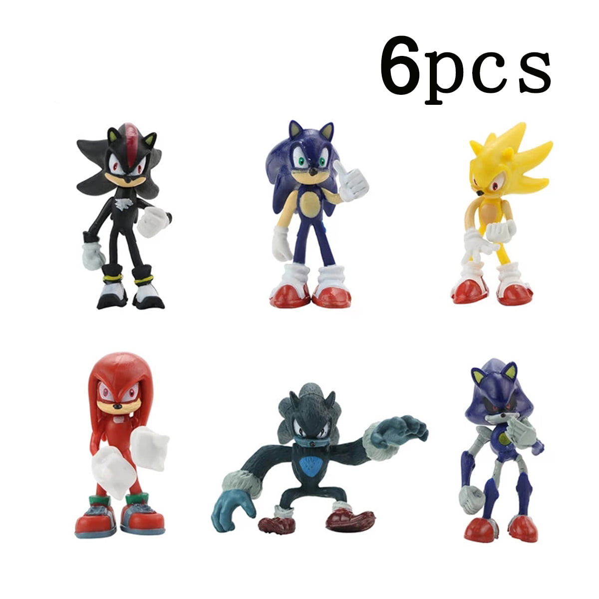 Sonic Hedgehog Action Figures Toys Set of 6 PCS 4 inch Super Sonic Tails Amy Rose Dr Eggman Knuckles The Echidna Toys Cake Toppers Decorations Collection Playset 