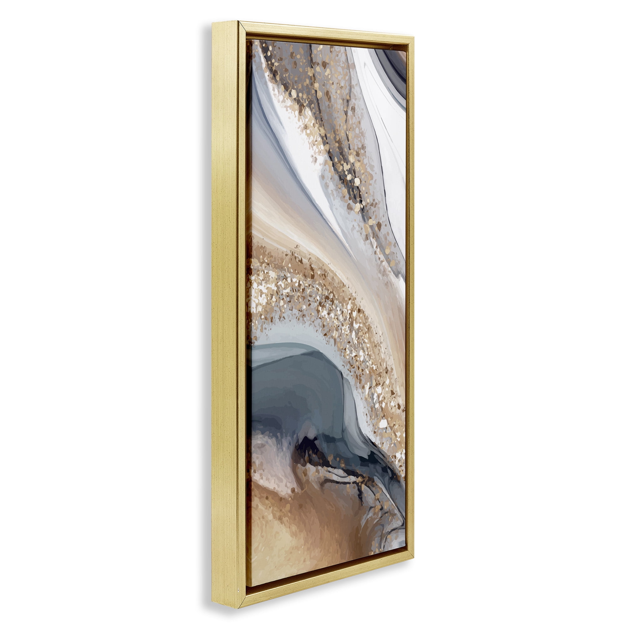Stupell Industries Glam & Grey Waves Abstract Painting Gold Floater Framed Canvas Art Print Wall Art, 11 x 25