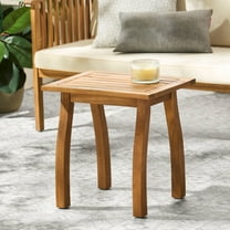 Rustic Acacia Wood End Table, Slatted Side Table with Teak Finish, 19-inch Tall Accent Table for Outdoor Patio and Indoor Living Room