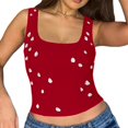thumbnail image 2 of Y2K Women'S Rhinestone Decorated Ribbed Square Neck Sleeveless Cropped Top Red S, 2 of 7