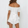 thumbnail image 6 of REALiKUN Women Boho Romper Off Shoulder Ruffle Chiffon Shorts Jumpsuit Playsuits, 6 of 8