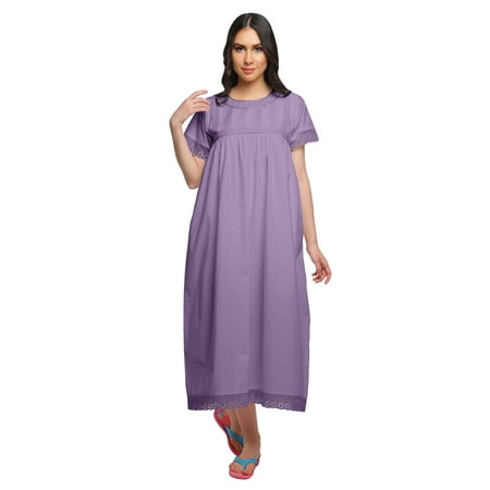 

Moomaya Lace Neckline Cotton Sleepwear For Ladies Womens Round Neck Nightdress