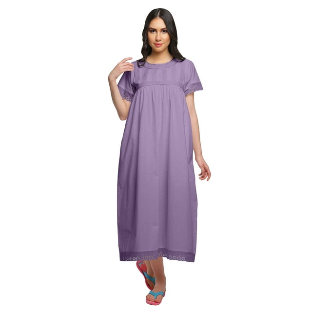 Moomaya Robe de Nuit à Manches Courtes pour Femmes en Coton, Ligne A, Maxi, Tenue de Nuit