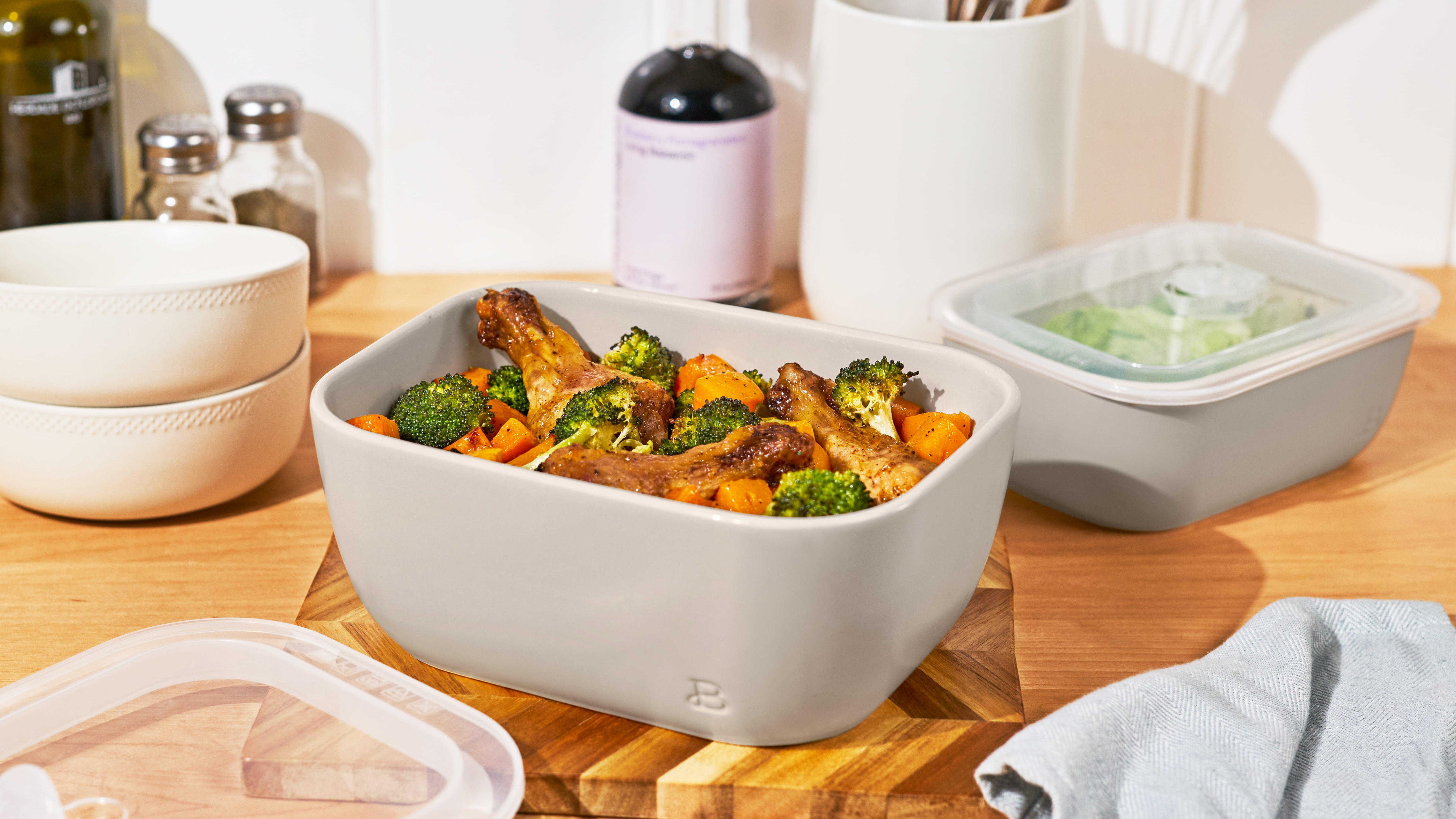 Beautiful 4-Piece Stoneware Bake and Store Set, Porcini Taupe by Drew Barrymore