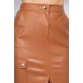 thumbnail image 3 of Saronite Faux Leather High-rise Waisted Button Closure 2 Side Pockets Slit Front Cargo Skirt, Cognac (Women's), 3 of 5