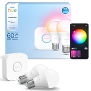 Philips Hue Essential White & Color Ambiance 2-Pack Starter Kit - 2x 60-Watt Equivalent (800lm) A19 General Purpose Light Buls (Medium Base) + Hue Bridge