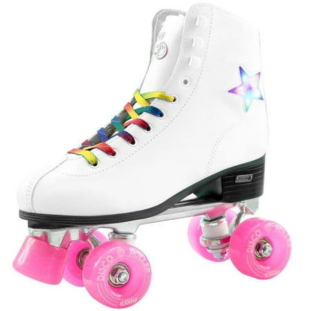 Roller Light - Crazy Skates Disco Roller Skate with LED Light Up Flashing Star (White, Eu34 / US 3)