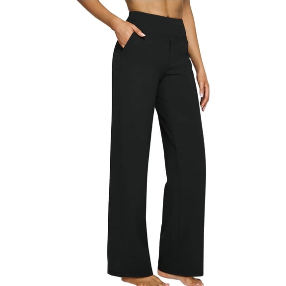 Juslio Womens Pants Comfortable Loose Workout Sporty Yoga Pants with Pockets High Waist Wide-Leg Pants