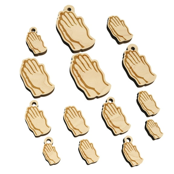 Praying Hands Wood Mini Charms Shapes DIY Craft Jewelry - With Hole - Various Sizes (16pcs)