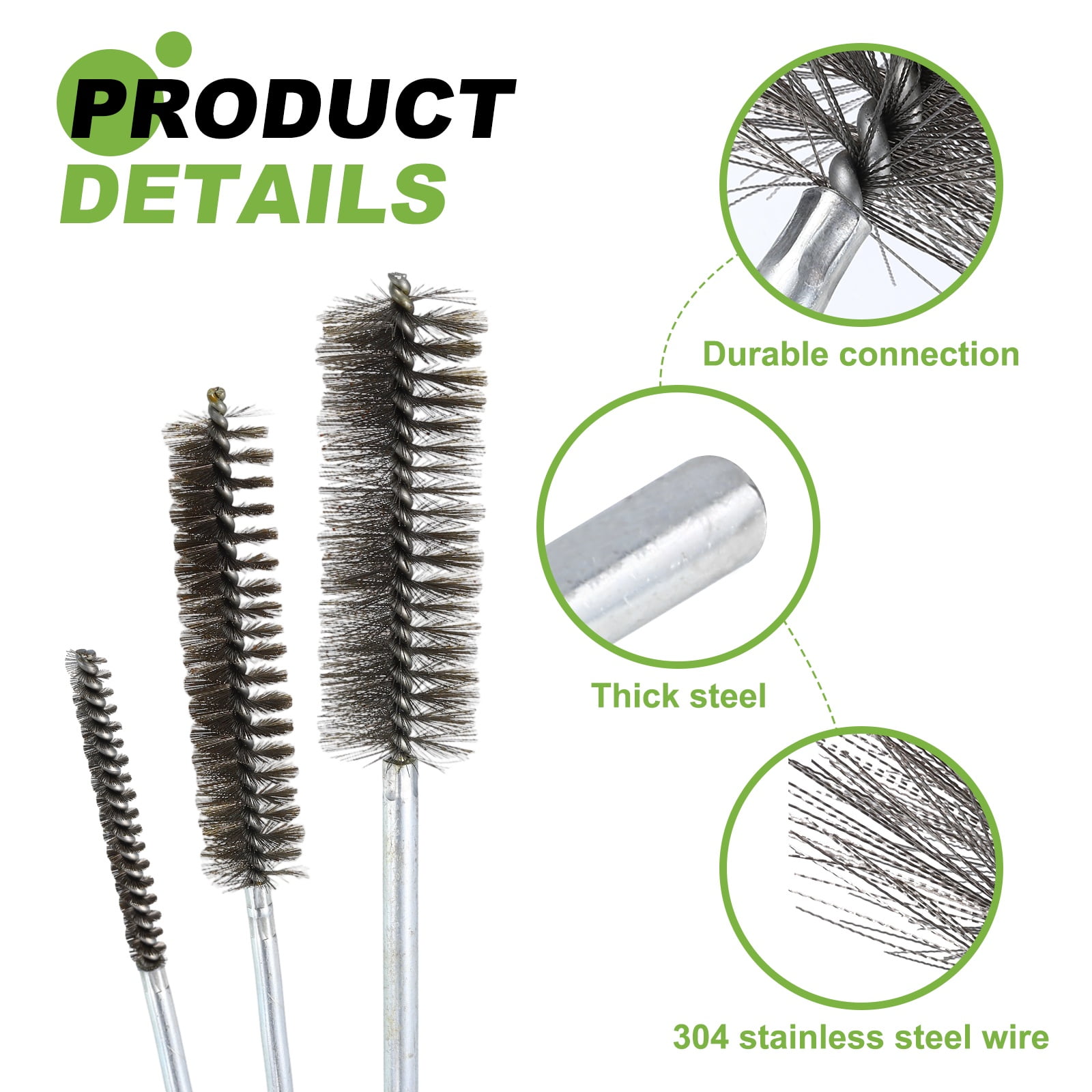 6pcs Pipe Cleaners Brush Set 1.77 Inch Stainless Steel Bristles Cleaning Brush with Ergonomic Handle for Bottles Straws Pipes Keyboards Tubes, Silver