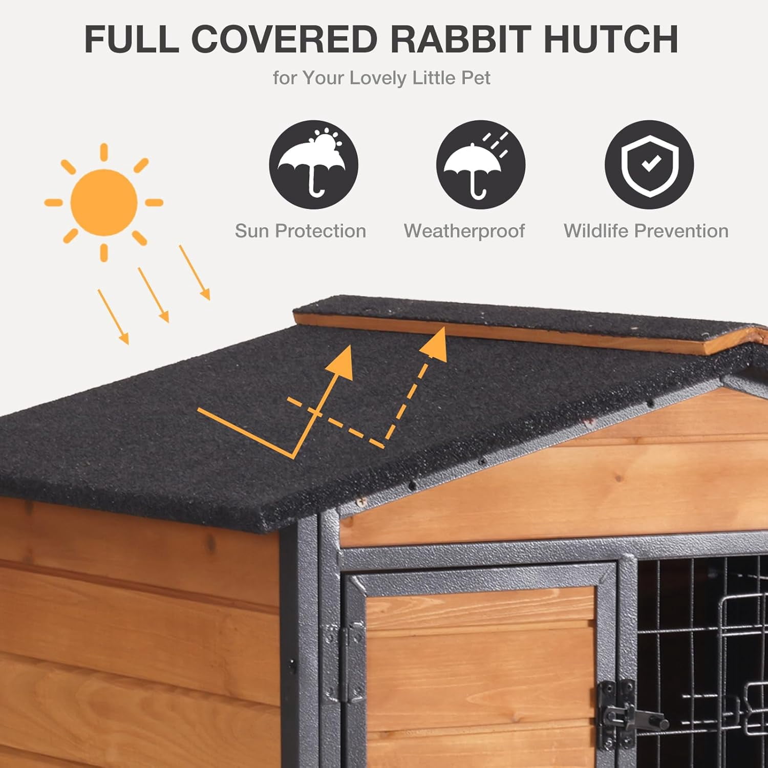 Rabbit Hutch Outdoor,Bunny Cage with Wheels and Removable Proof Tray,Weatherproof Rabbits Cage Indoor with Chew-Resistant Metal Frame
