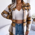 thumbnail image 2 of Women Plaid Coat with Waist Belt Thickened Long Sleeve Button Down Jacket for Autumn Winter Khaki S, 2 of 8