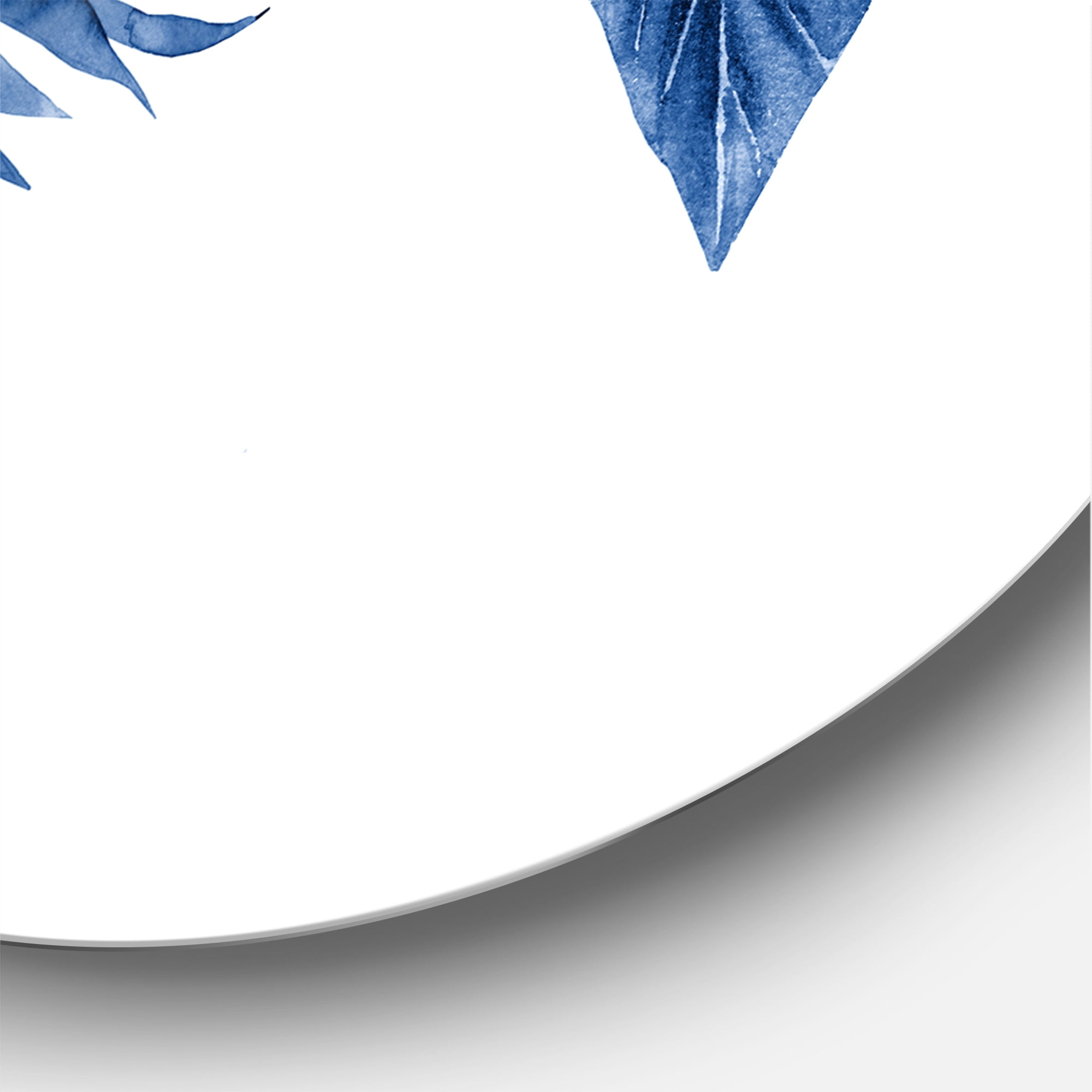 Designart 'Tropical Leaves In Classic Blue ' Tropical Circle Metal Wall Art 11x11 - Disc of 11