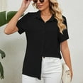 thumbnail image 5 of Clothing 2025 Womens Casual Short Sleeve Button Down Shirts Summer Plain Top Blouses with Pockets Womens Short Sleeve Button Down Shirts Official Collar Blouse Basic Simple Dress Shirt, 5 of 9