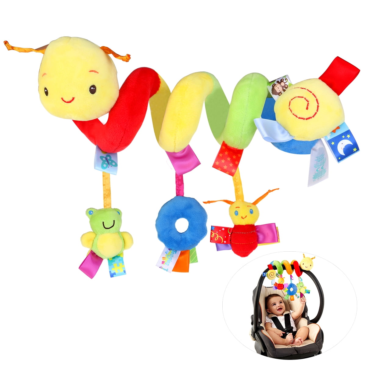 Car Seat Toys Hangings Rattle Toy,Baby Activity Spiral Plush Stroller Bar Toy with Ringing Bell Accessories for Kid