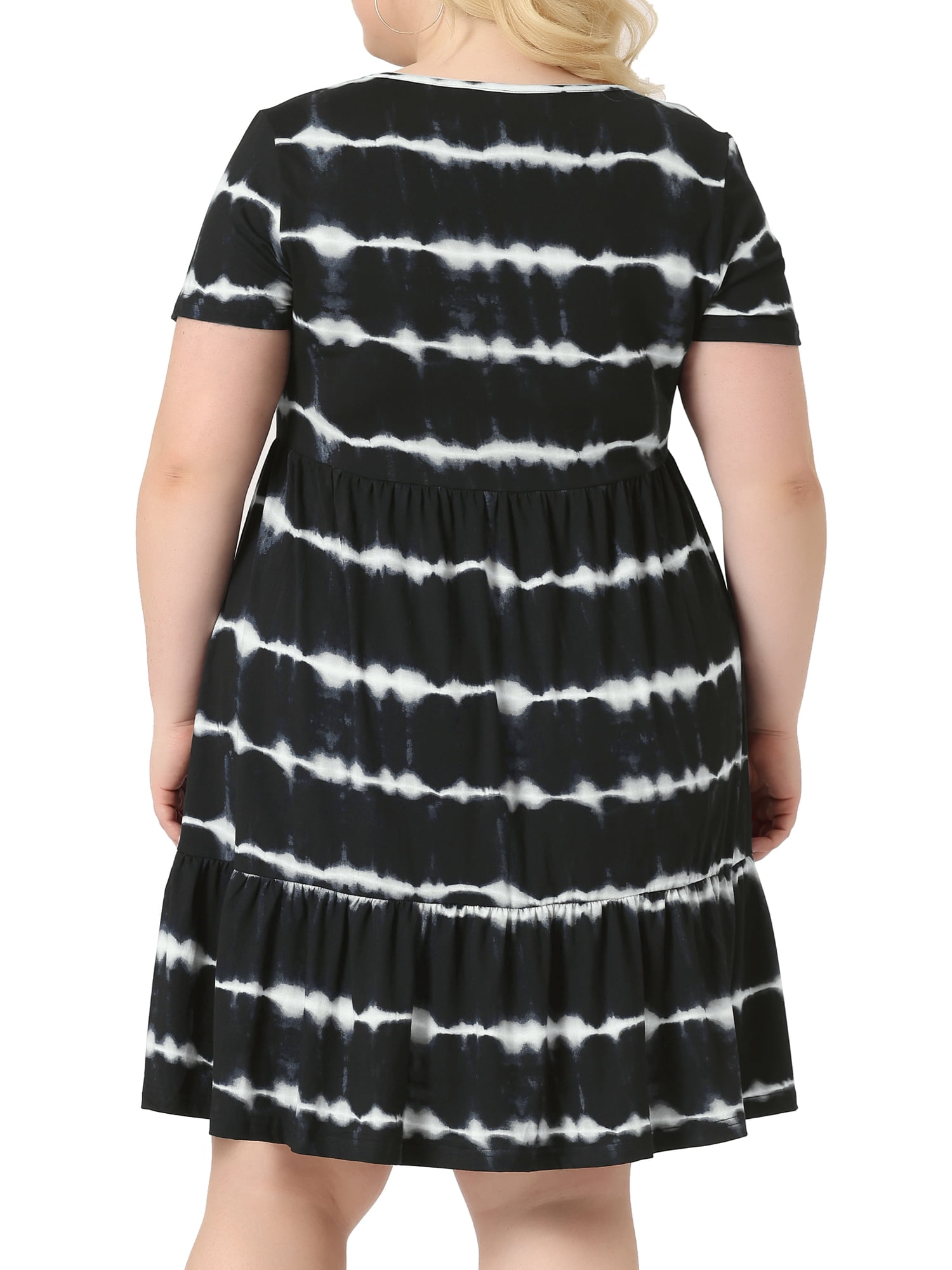 DARING DIVA Women's Plus Size Tie Dye Striped A Line Casual Swing T-Shirt Dress 1X Black