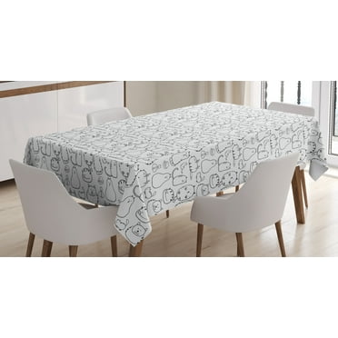 Ambesonne Cat Tablecloth Rectangular Table Cover, Lazy Furry Feline Pets, 60"x90", Black White