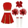 thumbnail image 2 of RUNQHUI Uniforme de Danse de Cheerleading pour Filles Enfants Tenue de Performance Déguisement Costume de Cheerleader B Rouge 16, 2 of 7