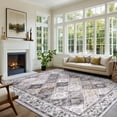 thumbnail image 2 of Wellber Vintage Rugs Boho Floral Area Rug Fluffy Carpet for Living Room Bedroom Home Decor,4'x6',Gray Yellow, 2 of 7