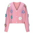 thumbnail image 6 of Women'S Ribbed Knit Cardigans Pretty Flowers Button Up Sweater Coat Long Sleeve Open Front Cropped Knitted Cardigan, 6 of 8