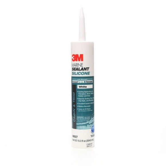 3M Adhesive Sealant 08027 Marine Grade; 1/10 Gallon Cartridge; White; Silicone Adhesive; 5 To 10 Minutes Tack Free Time; 220 PSI Tensile Strength; Single