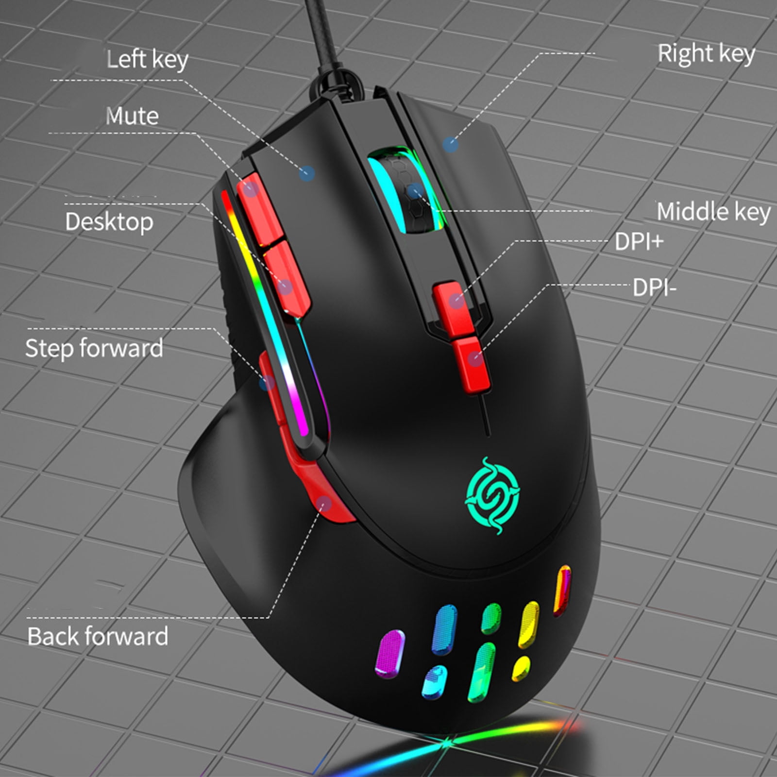 9-Key USB Wired Ergonomic Gaming Programming 6400DPI RGB Optical Mice Mause For Computer Laptop