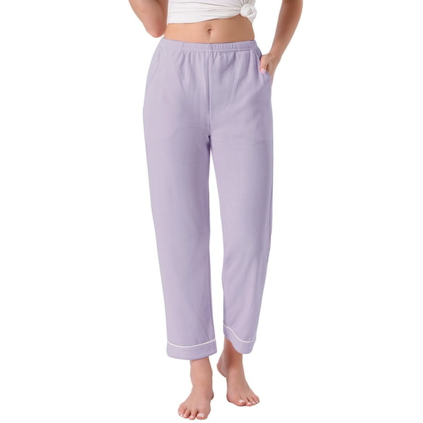 Pantalones de pijama para mujer INSPIRE CHIC de algodón de punto acanalado con cintura elástica, pierna recta y bolsillos, ropa de casa casual, color púrpura