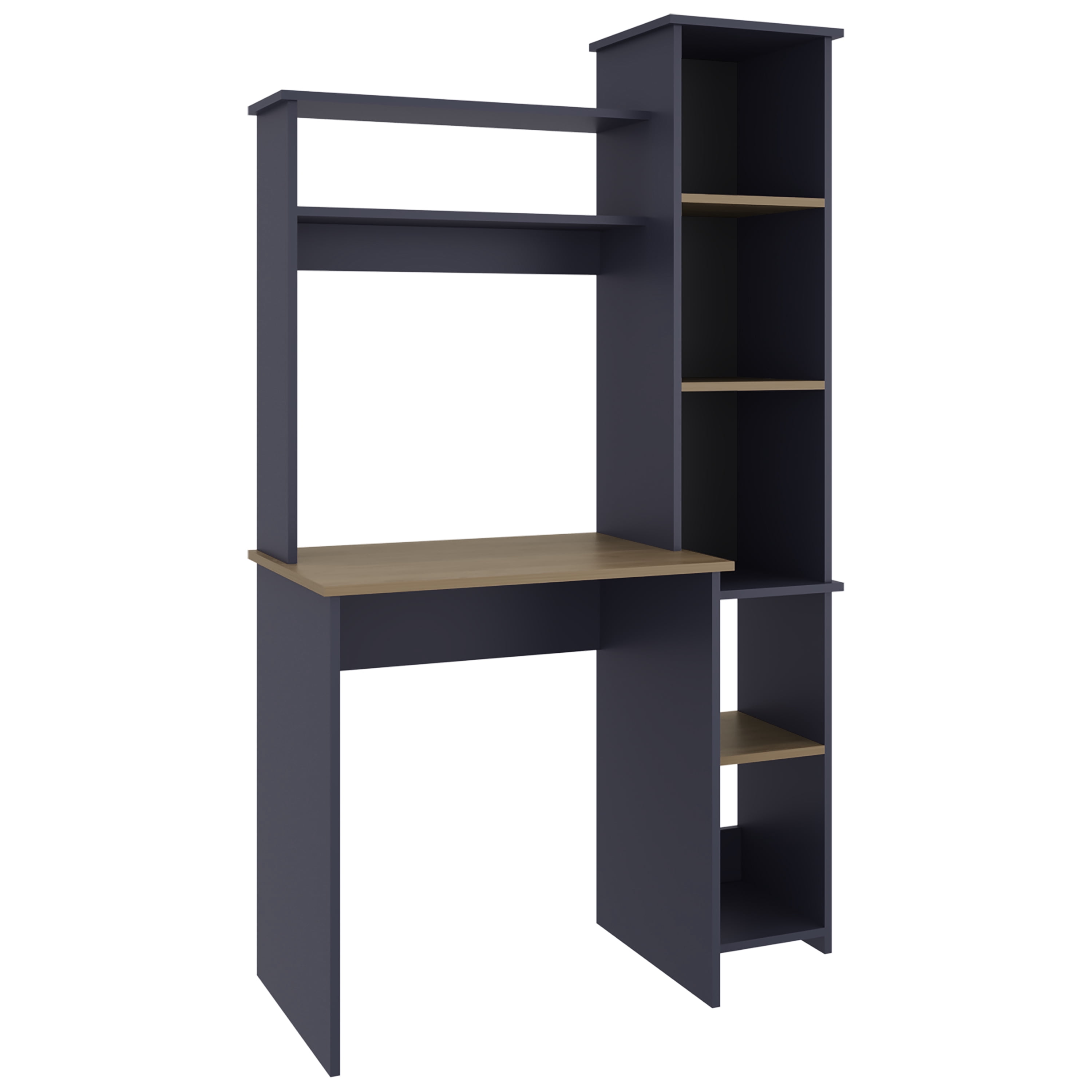 Versalles Writing Desk, Modern Studio or Office Desk, Two Superior Shelves, And Five Side Open Shleves For Books Organization, Navy Blue