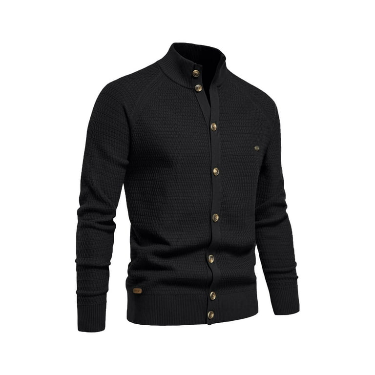 IYTR Men's Knit Cardigan Sweater Full Zip Up Stand Collar Jacket