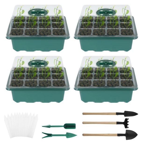 Muyoka Bandeja de germinación de semillas de 4 piezas, bandejas de cultivo de plantas de 19 * 11 cm Bandeja de invernadero de plantas de plástico Bandeja de plántulas de plantas de jardín con perforad Muyoka Hogar