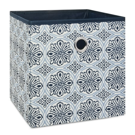 Mainstays Collapsible Fabric Cube Storage Bins (10.5" x 10.5"), Blue Medallion, 4 Pack