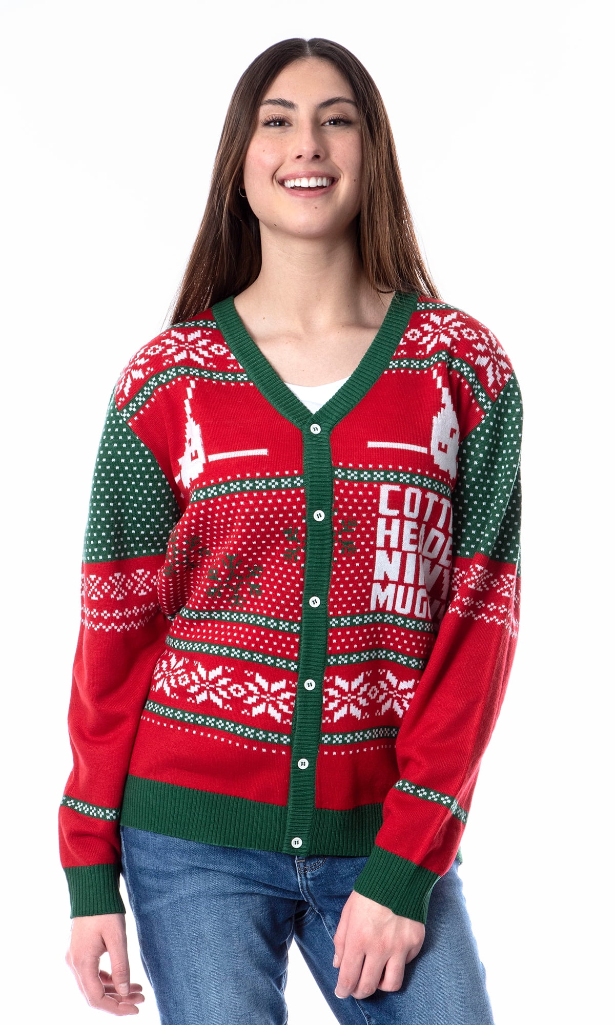 ELF The Movie Men's Cotton Headed Ninny Muggins Button-Down Ugly Christmas Sweater