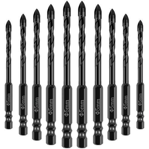 Retrok 10pcs Concrete Drill Bit Set 5mm/8mm Alloy Masonry Drill Bit Set Stable Carbide Tipped Tile Drill Bit Cross Head 1/4 Hex Shank Drilling Hole Bit for Concrete Cement Brick Wood (Black )