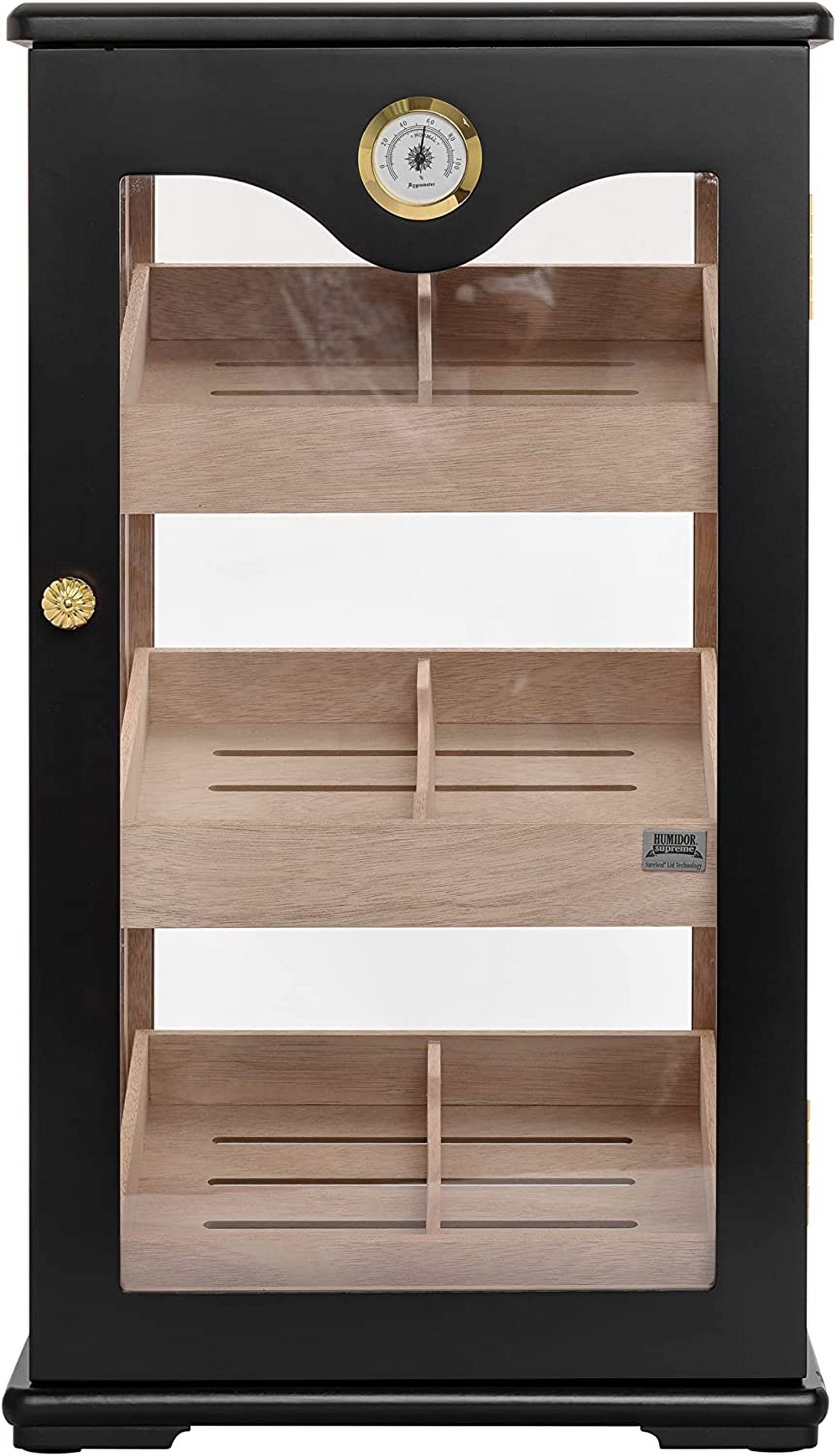 Humidor Supreme Retail Humidor Counter Glass Display Gorgeous Spanish Cedar Trays Set at 45 Degree for Viewing Front Mount Hygrometer Spanish Cedar