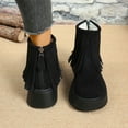 thumbnail image 5 of Women's Retro Suede Fringe Ankle Boots Slip On Wide Toe Box Snow Booties Platform Fleece Lined Non Slip Dress Shoes, 5 of 7